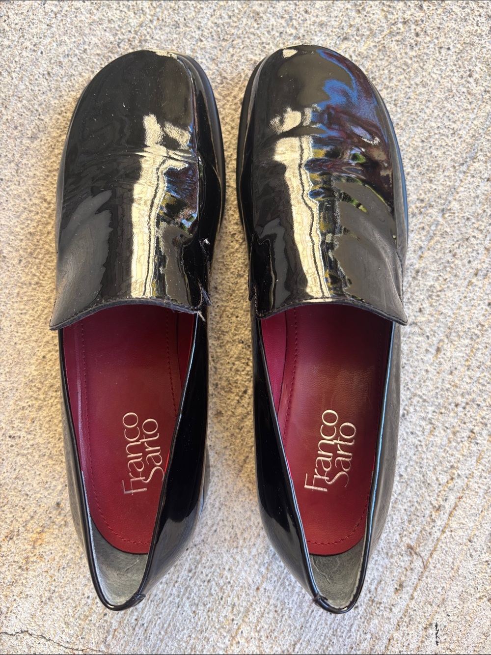 Franco Sarto women’s shiny Black Patent Leather Slip-On Loafers